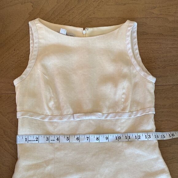 Vintage Cream and Pastel Yellow Mini Linen Dress Size 2 - Picture 8 of 12